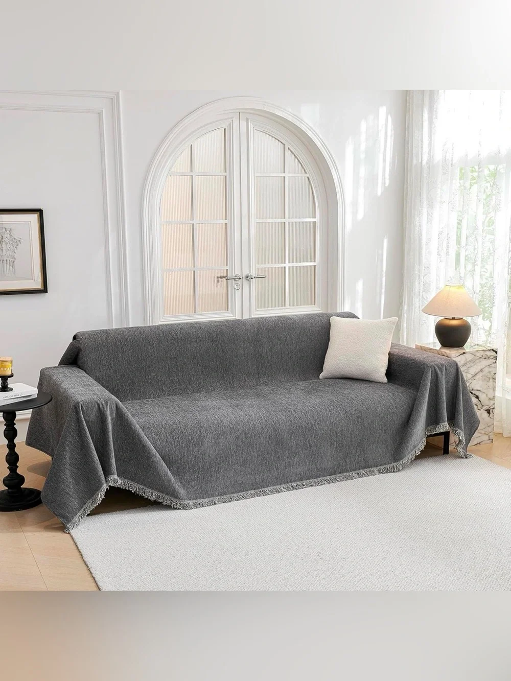 Gray Chenille Sofa Cover Throw Blanket 71” x 134” Machine Washable